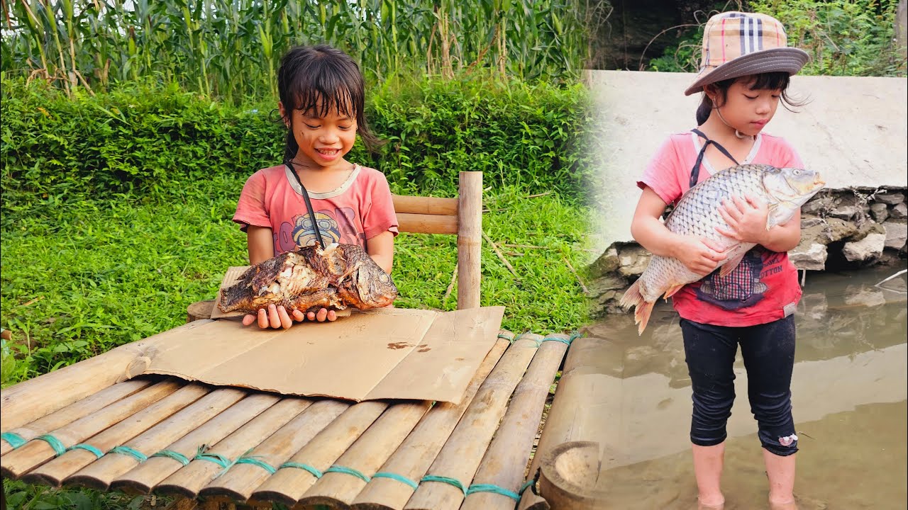 Full video of 60 days of the poor girl trying to take care of her life alone, catching fish to sell