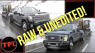 Behind the Scenes: Watch The Ford F-350 and GMC Sierra Struggle To Tow 30,000 Pounds Up a Mountain!