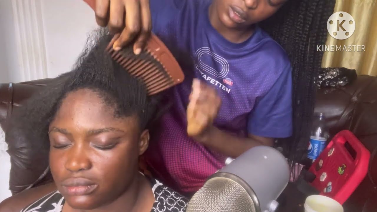 ASMR✨ my sister braids my hair with gum cracking sound.