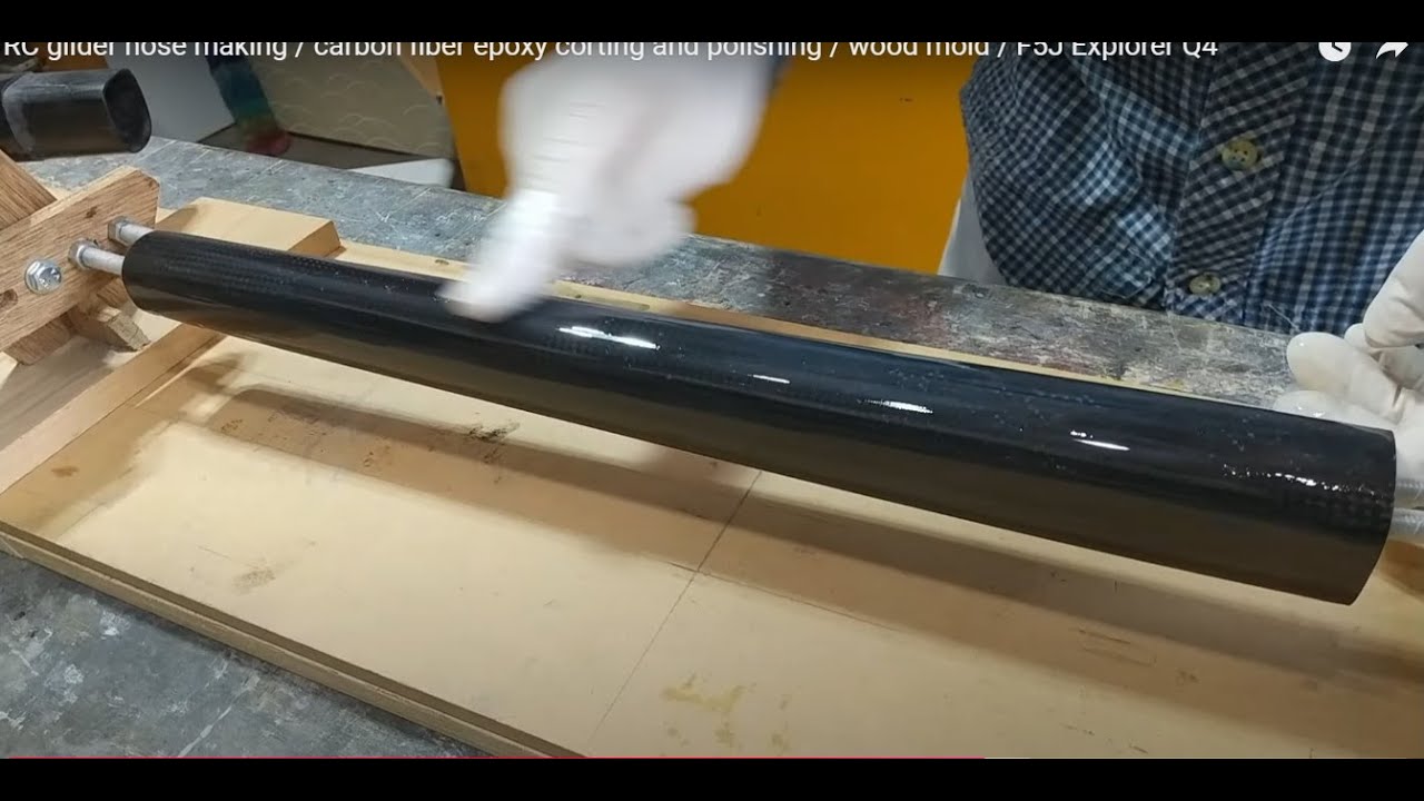 RC glider nose making / carbon fiber epoxy corting and polishing / wood mold / F5J Explorer Q4