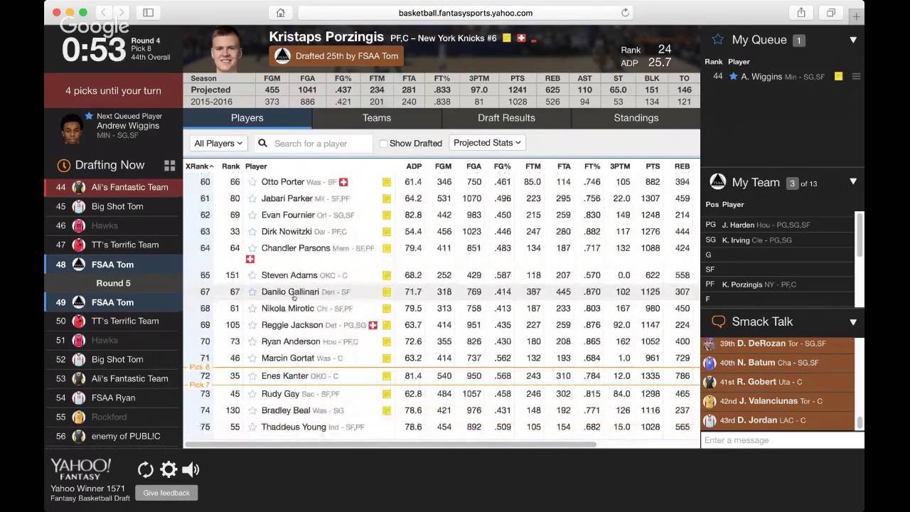 2016-2017 Yahoo Fantasy Basketball Winner's League H2H ...