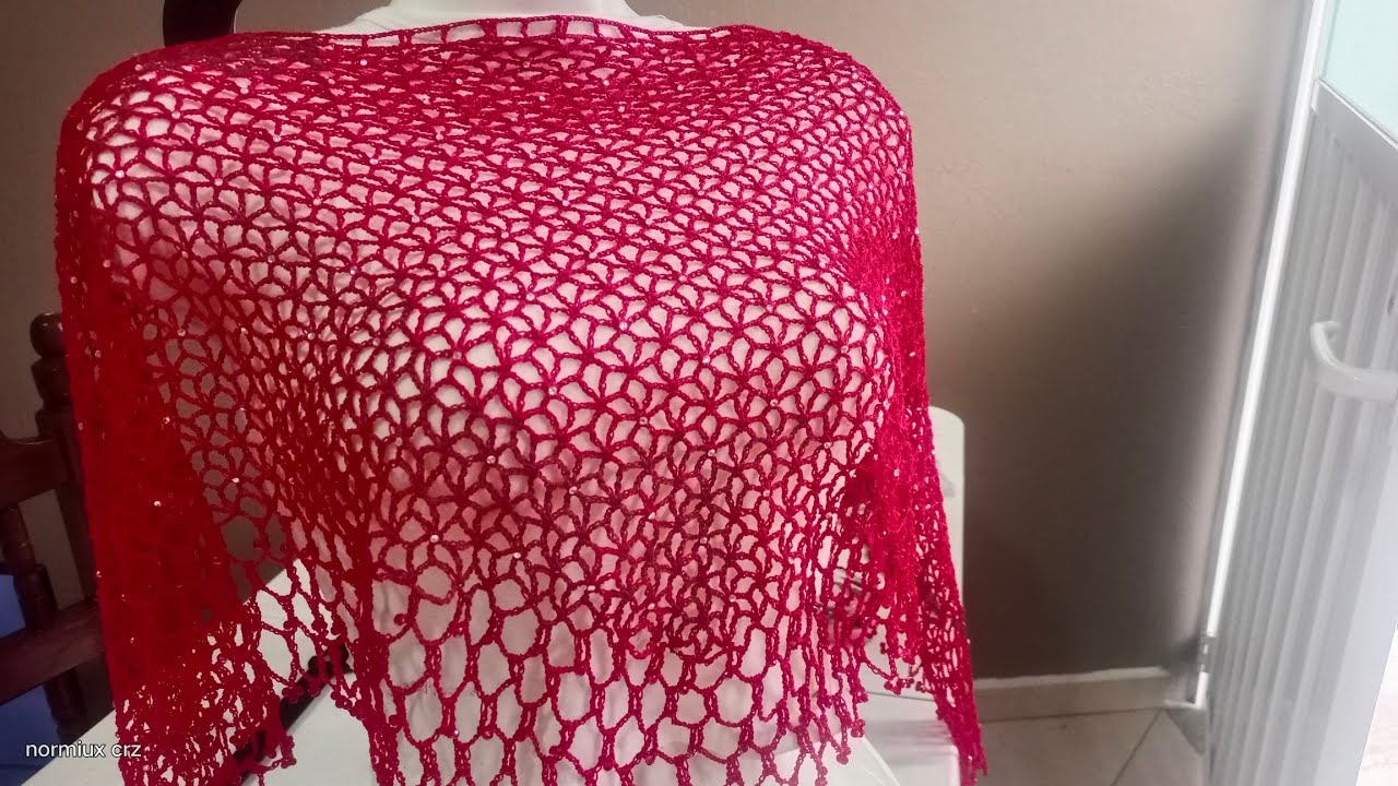 chal calado , punto estrella , velo facil y rápido de tejer