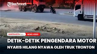 Detik-Detik Pengendara Motor Nyaris Hilang Nyawa oleh Truk Tronton