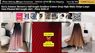 Early Autumn Womens Gradient Cotton High Waist Pleated Skirt Stylish Comfortable