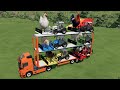 TRANSPORT OF COLORS ! GIANT ANIMALS ON TRIPLE TRAILER WITH MINI TRACTORS !Farming Simulator 22