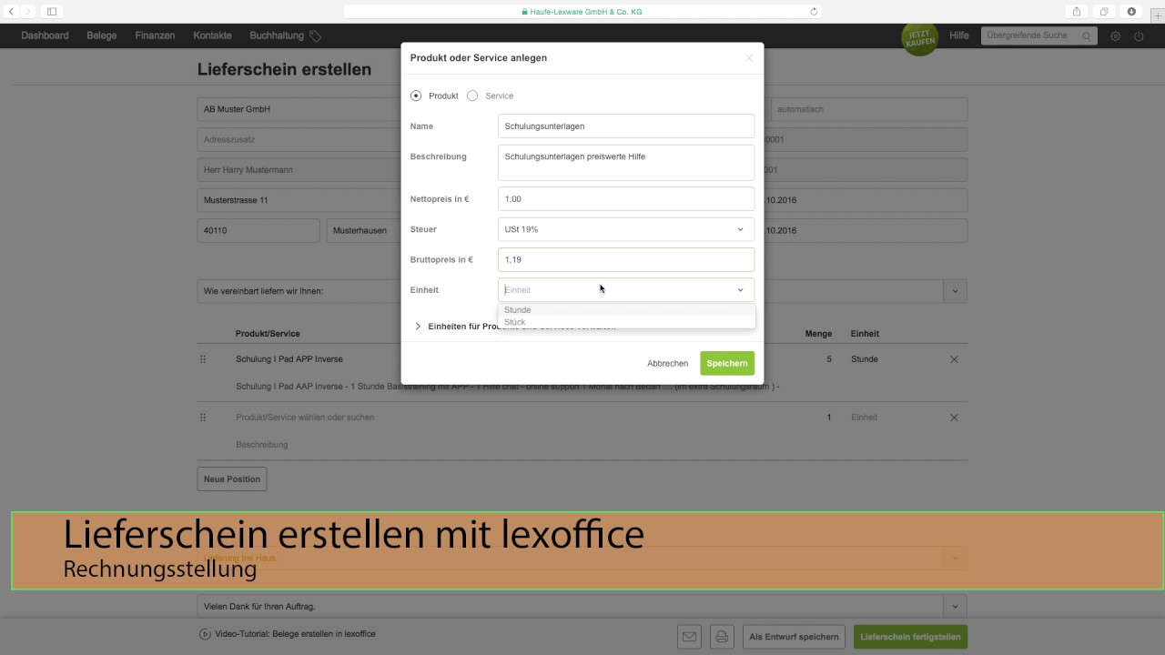 Steuertipps: Lieferschein erstellen mit lexoffice - YouTube