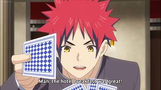 Food Wars: Soma, Alice, Ryo and Hayama playing cards