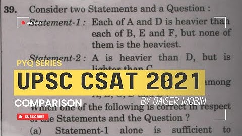 Each of A and D is heavier than each | Comparison | UPSC CSAT PYQ SERIES 2021 | CSAT Full Course