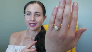 Rainbow Colour, Gold and Two Diamonds - White Opal Ring Jewellery