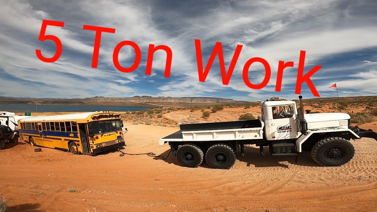 5 Ton on the Job! Big Bus Conversion Stuck in the Sand!