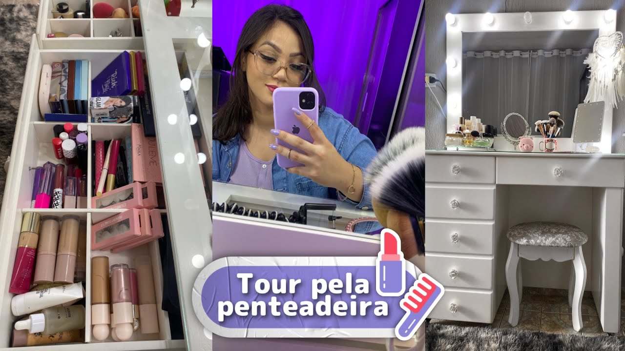 Tour pela penteadeira e makes , minha coleção de maquiagem 💄✨ |   Thamires Lima