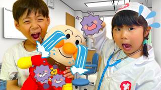 【寸劇】ゆなちゃんお医者さんがアンパンマンの病気を治すよ！【ごっこ遊び】Yu and Yuna pretend to be doctors and help Anpanman