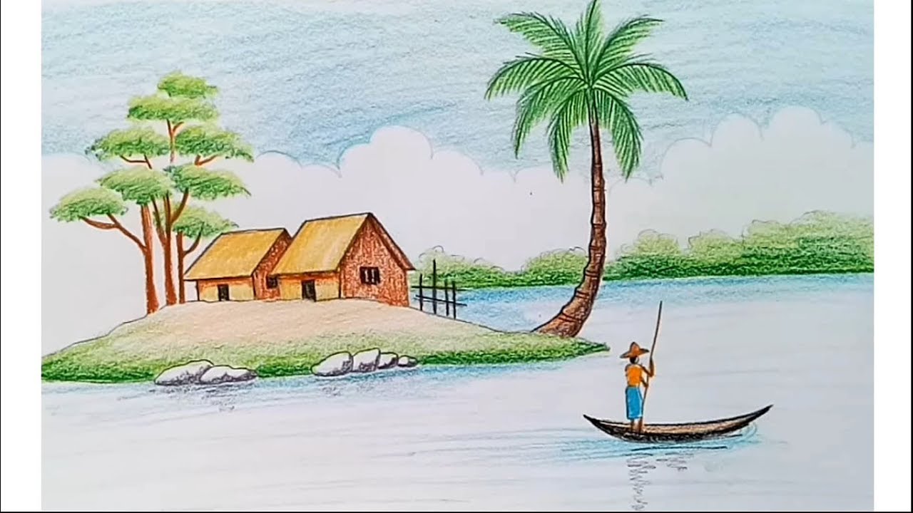 Beautiful Nature Beautiful Village Scenery Drawing : How to draw a