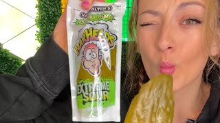 TRYING THE SOUREST PICKLE from “Bussin snacks” candy shop!!