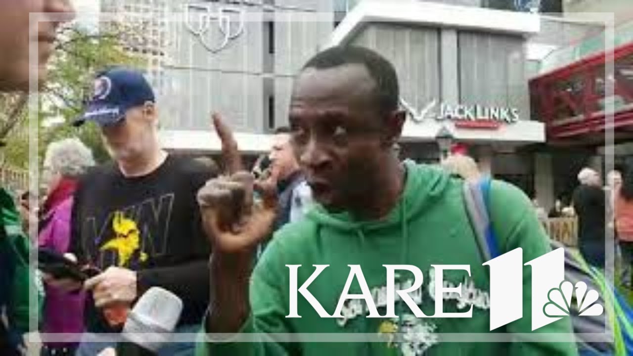 kare 11 saturday Lou Raguse interviews the crowd outside Target Center before Trump's Minneapolis Rally