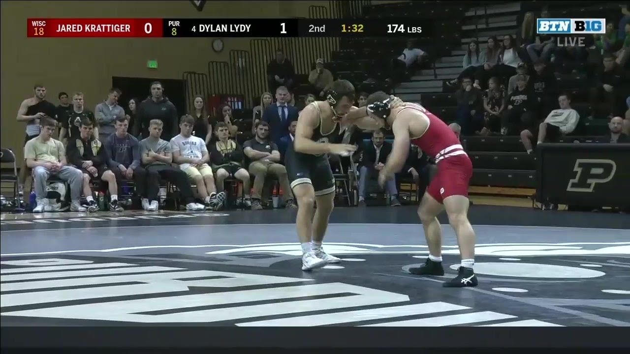 174 LBS: Jared Krattiger (Wisconsin) vs. #4 Dylan Lydy (Purdue) | 2020 B1G Wrestling