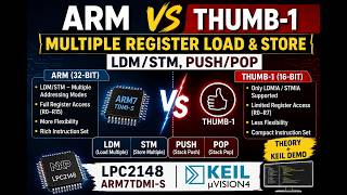 ARM vs Thumb-1 Multiple Register Load & Store (LDM/STM, PUSH/POP) | LPC2148 ARM7TDMI | Keil Demo