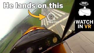 1946 Piper J-3 Cub lands on a moving pickup truck in 360°!