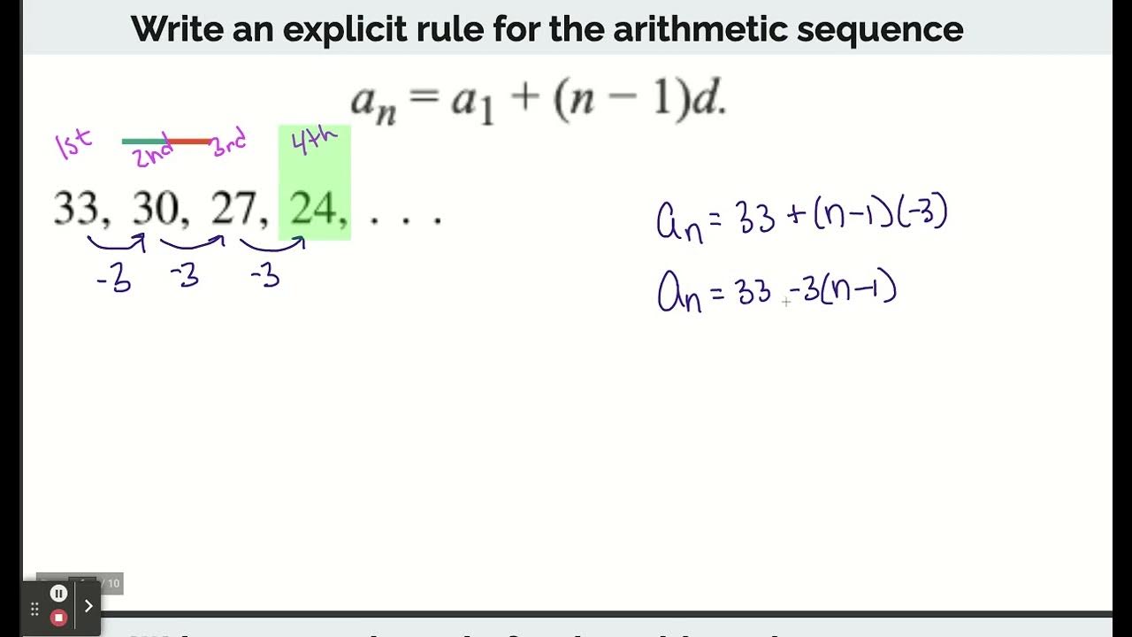 Writing Explicit and Recursive Rules for Arithmetic Sequences - YouTube