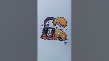Nezuko and Zenitsu, cute drawing #demonslayer #anime #drawing #art #animeart #nezuko #zenitsu #fyp