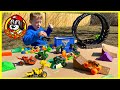 Monster Jam Truck Toys - GRAVE DIGGER Triple Threat Obstacle Course!! (with FREESTYLE HIGHLIGHTS)