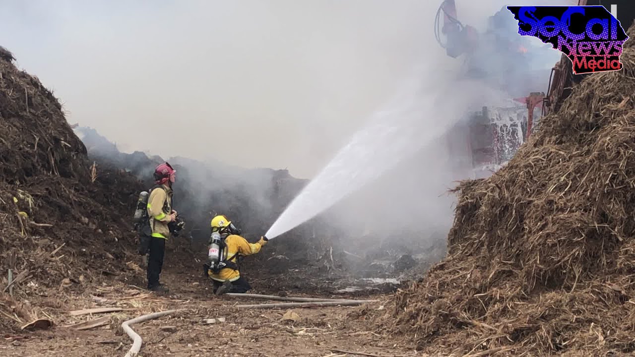 Mulch grinder catches fire at Sycamore Landfill, Santee. YouTube