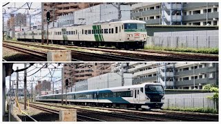 （新旧踊り子号）国鉄185系（JR東日本185系）オオB6編成「鉄道開業150周年記念185系で行く貨物線の旅」&JR東日本E257系2000番台オオNA-11編成「特急踊り子7号」