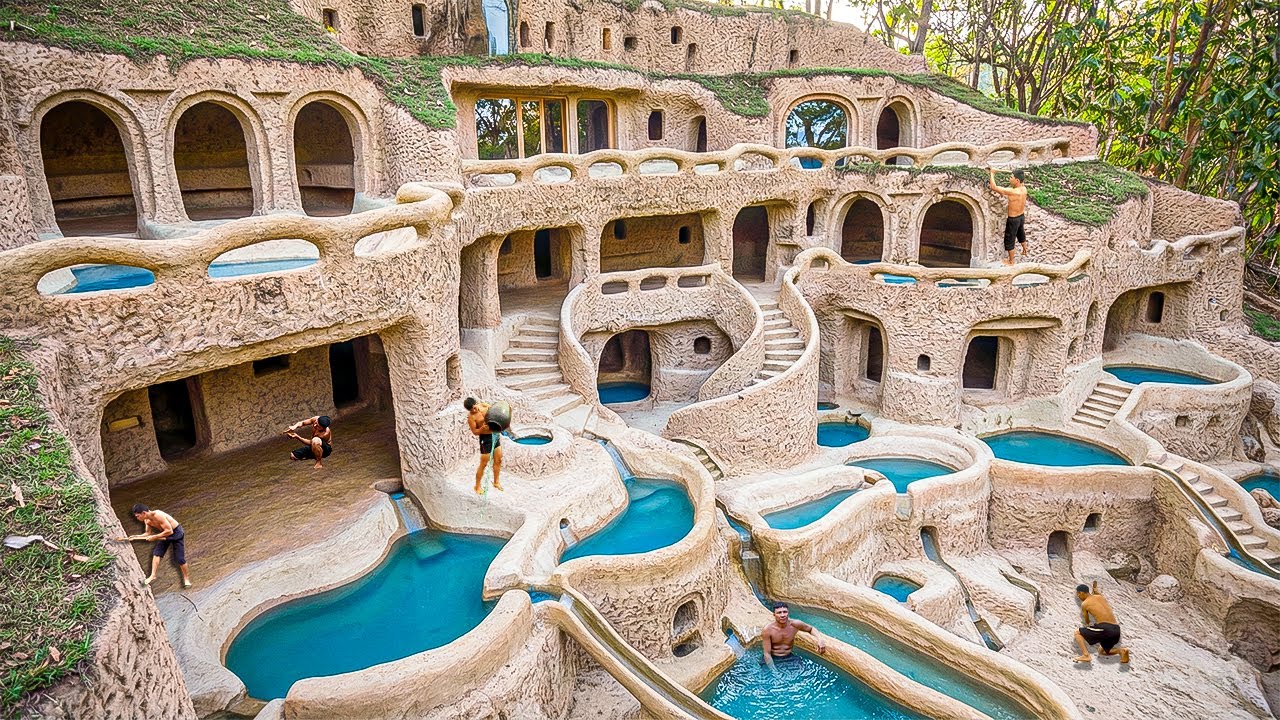 250 Days Building an Underground Water Residence Carved into a Jungle Slope Using Primitive Tools