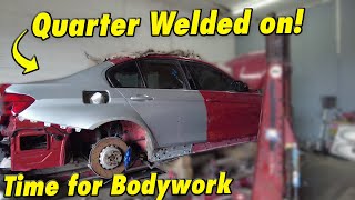 Rebuilding a Destroyed BMW M3 part 3. Welding the quarter panel solid!