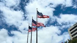 Full Beautiful Day with 3 Large USA flags in North Texas with 20-25 mph wind gusts Update