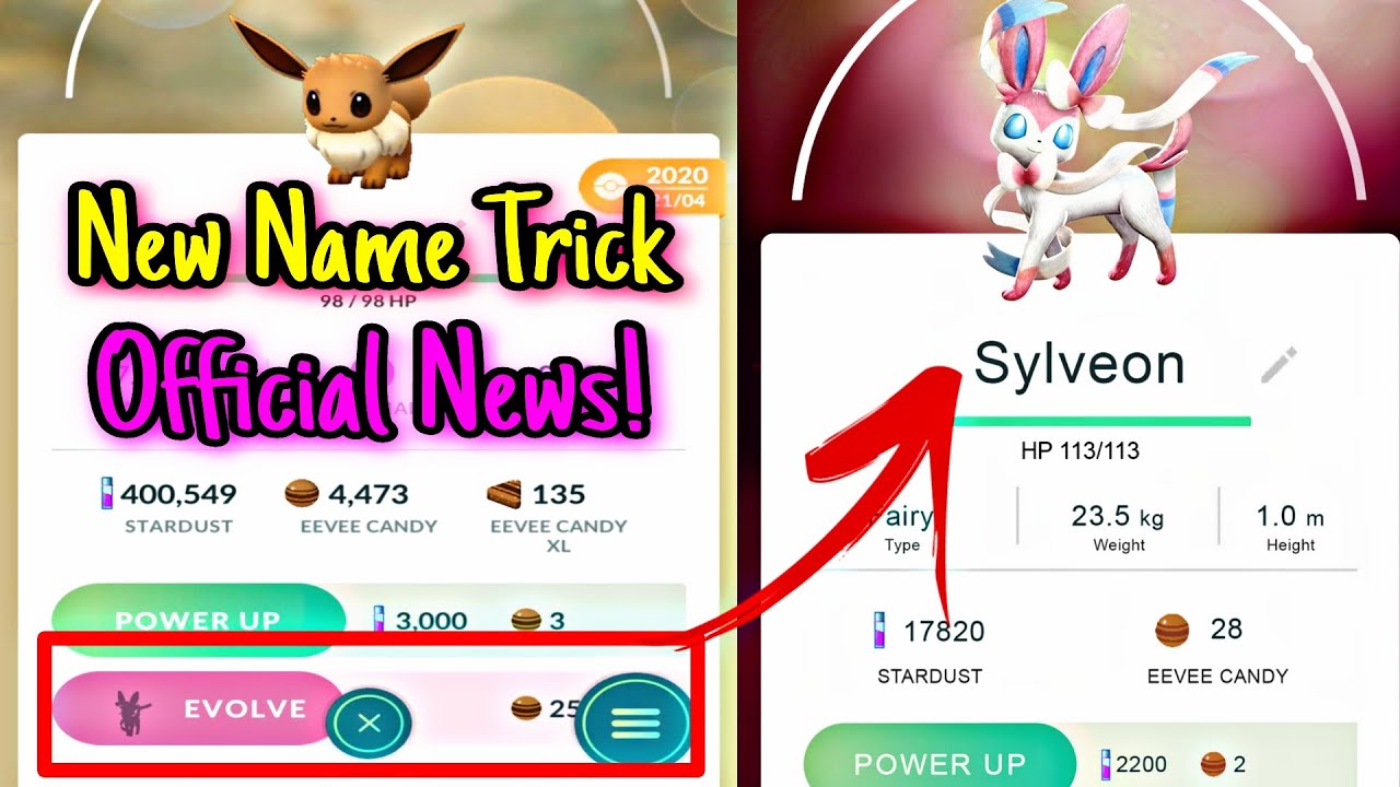 💯OFFICIAL LEAKED NEWS! NEW NAME TRICK FOR EEVEE TO EVOLVE INTO SYLVEON IN  POKÉMON GO 
