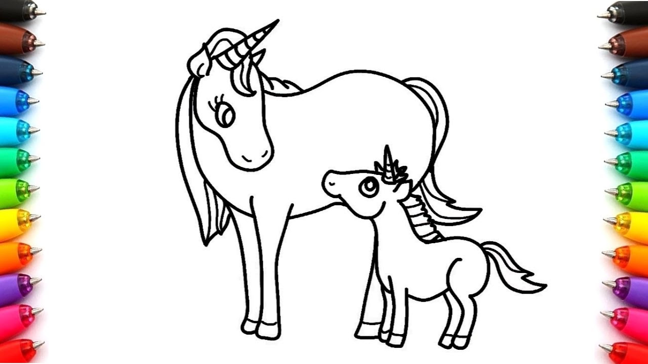 How to Draw a Cute Unicorn ⑂ Easy Animal Drawings and Colouring ⑂ Coloring  Pages - YouTube