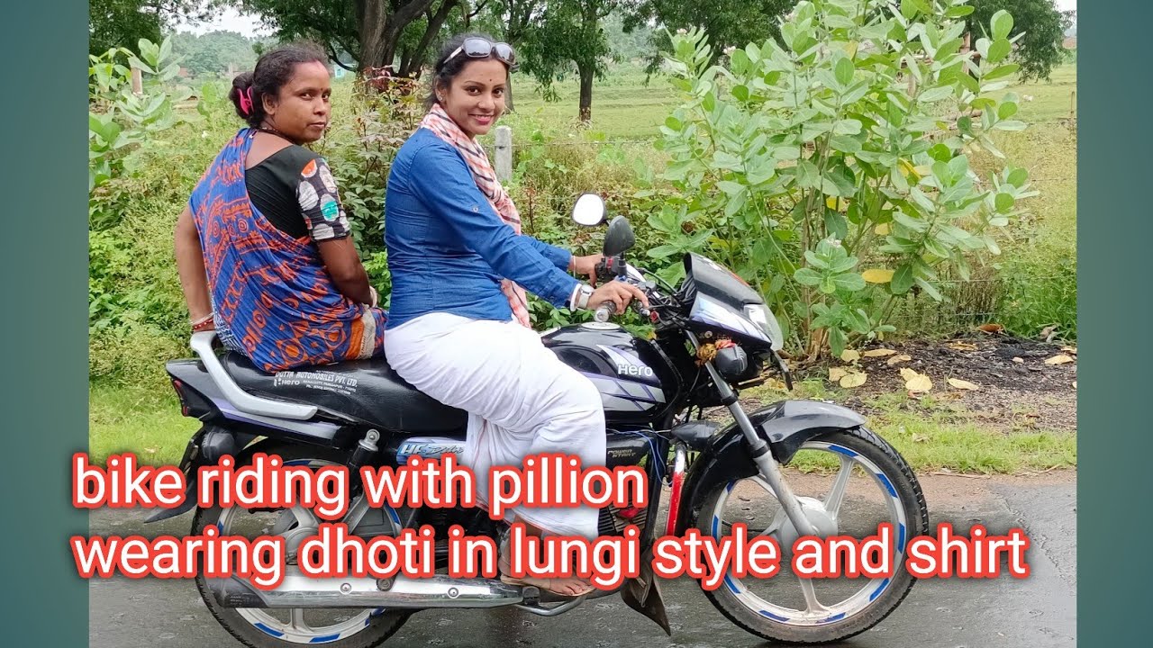 Bike riding with pillion wearing dhoti in lungi style and shirt YouTube