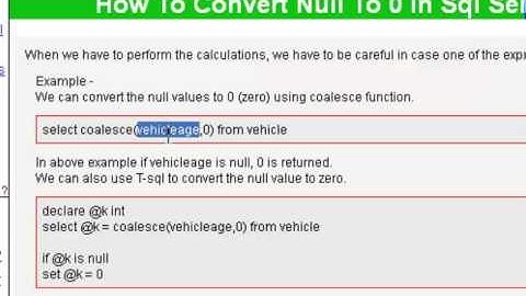 How to convert null to 0 in sql server