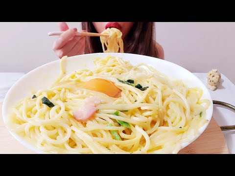 ASMR 咀嚼音|温玉カルボナーラ🍝濃厚パスタ食べた/egg cheese carbonara Japanese,अंडा पनीर कार्बनारा,carbonara keju telur