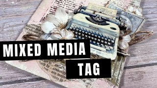 mixed media tag | typewriter tag