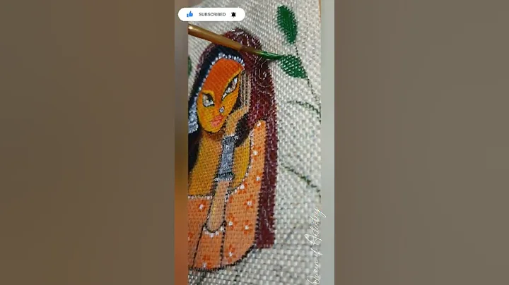 Painting on jute potli bag🎨🖌 #acrylicpainting #fabricpainting #art #design #handpainted #DIY #shorts