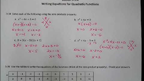 CPM Integrated II Lesson 5.1.4 Writing Equations for Quadratic Functions