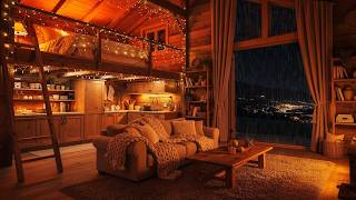 Cozy Chalet Living Room Rain 🌧️ Warm Night Window for Deep Sleep