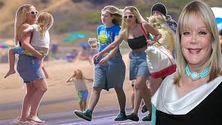 Tori Spelling hits the beach with her five children as they continue stay at RV park amid money issu