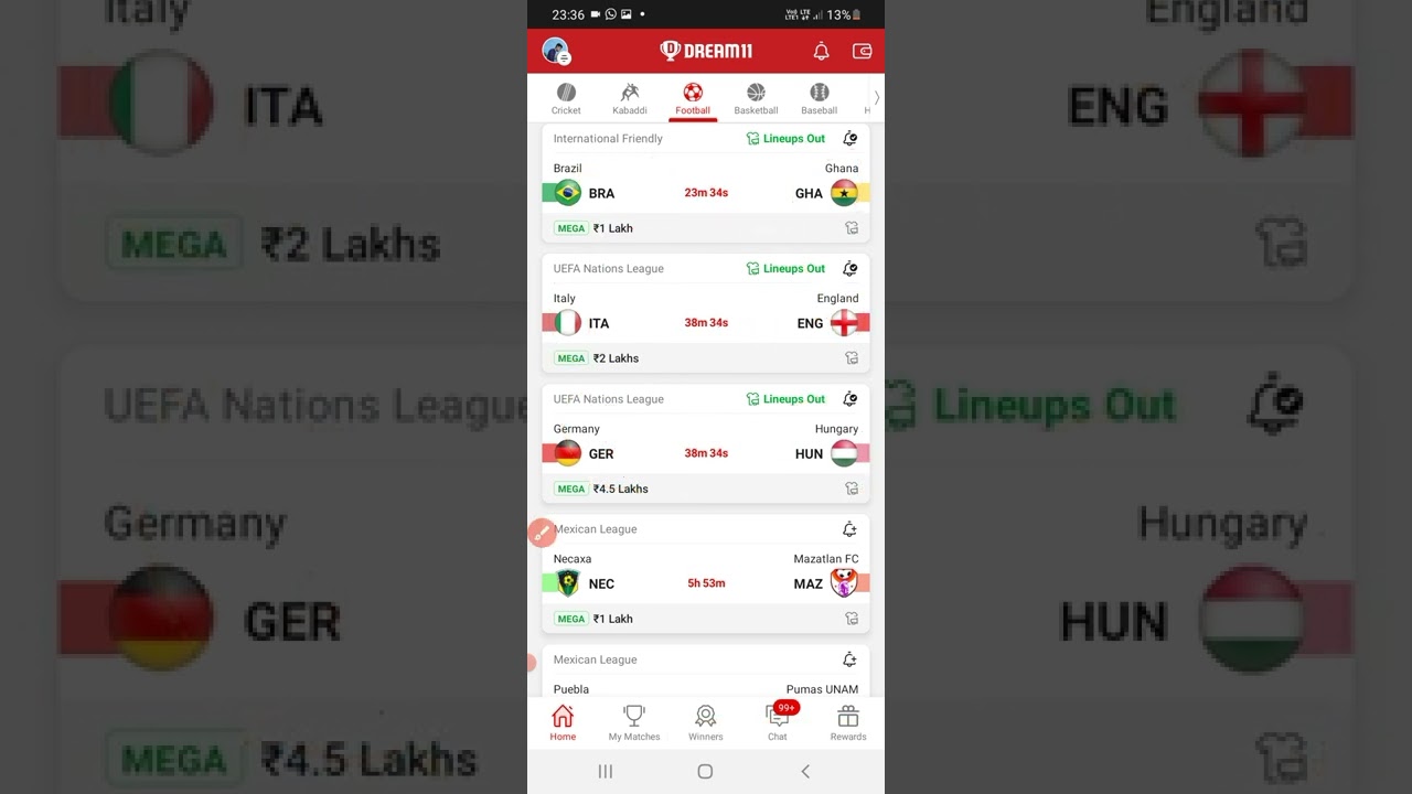 BRA VS GHA And ITA VS ENG And Also GER VS Hung Dream11 Team YouTube