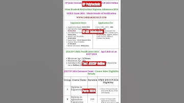 UP Polytechnic UPJEE Admission Test JEECUP Online Form 2024