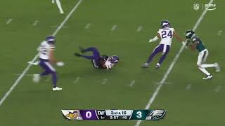 #Eagles QB Jalen Hurts throws into double coverage and is intercepted