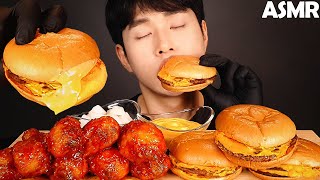 ASMR DOUBLE CHEESEBURGERS & KOREAN FRIED CHICKEN MUKBANG чизбургер | NO TALKING EATING SOUNDS