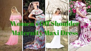 Women's Off Shoulder Maternity Maxi Dress !! Maternity Slim Fit Gown for Photography Maxi Dress