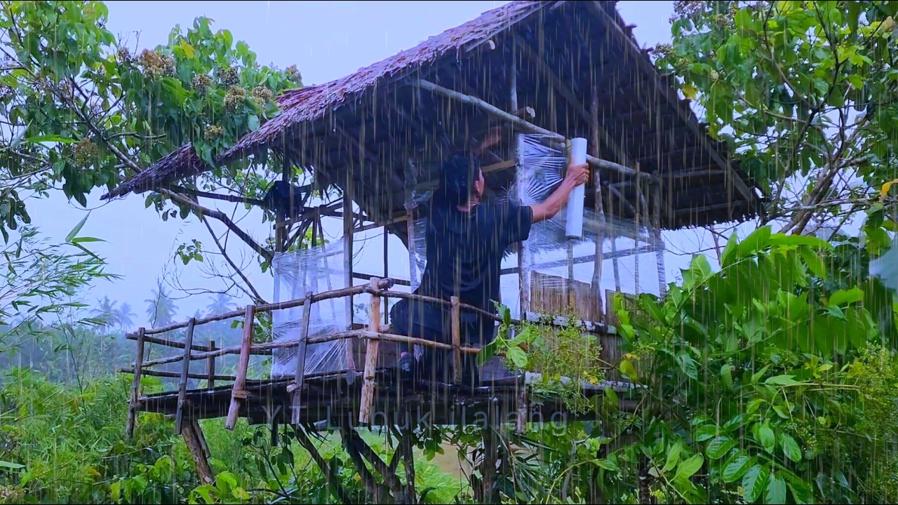 Membuat Rumah Pohon - 2 Hari buat Shelter di Hutan Dihantam Hujan Deras Berkali-kali | Vidio lengkap