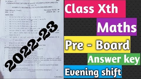 Class 10th Mathematics Standard Question paper Pre Board solution - Answer key 2022-23 Evening Shift