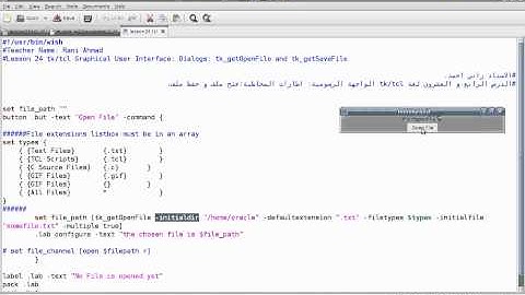 Programming in Tcl/Tk Lesson 24: GUI: Dialogs: tk_getOpenFile and tk_getSaveFile (English Version)