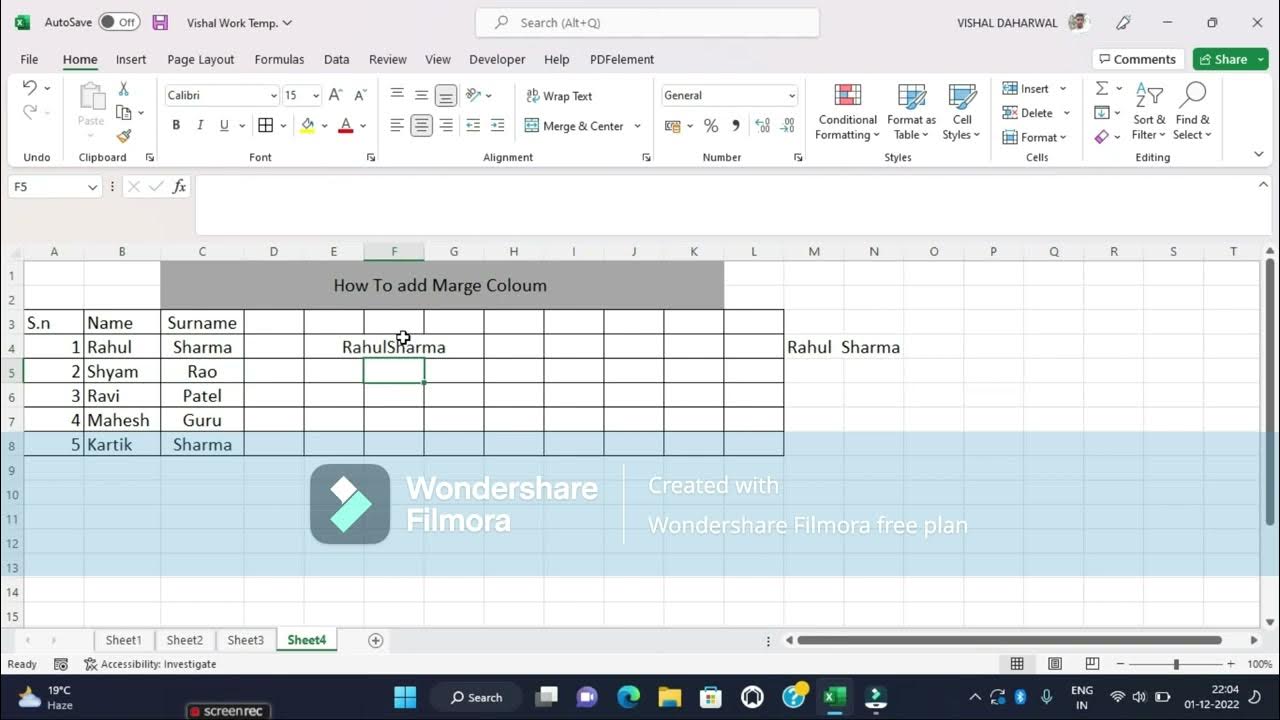 How to marge two column in ms excel YouTube