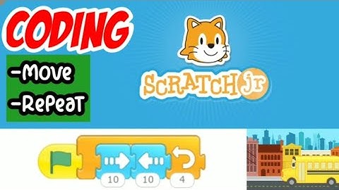 Animasi bus bergerak pada scratch, coding move right - left - repeat